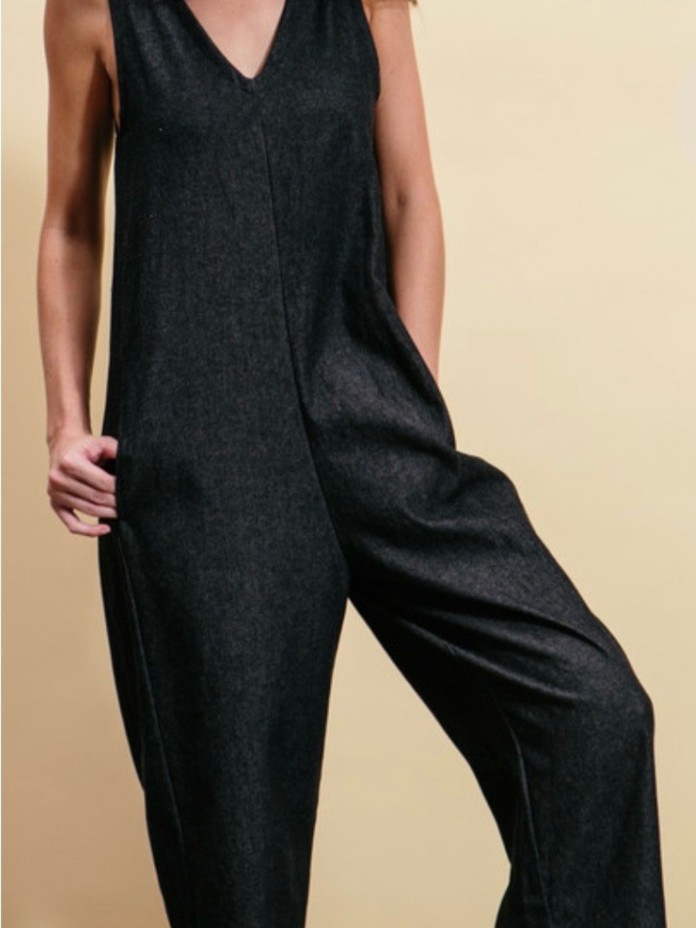 REIFhaus Black V-Neck Wide-Leg Jumpsuit